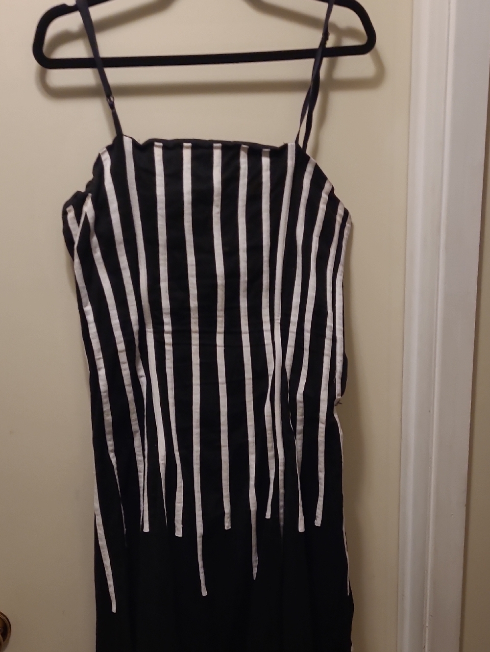 Black and White Vertical Stripe Spaghetti Strap Dress